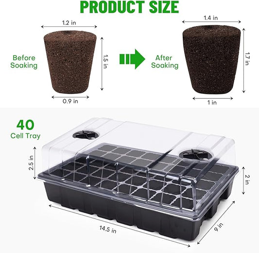 40 Pcs Seed Starter Plugs with Tray, Replacement Grow Sponges Plant Plugs, Great for Soil, Tray or Planting Pods, Promotes Herbs, Vegetables and Flowers Growth