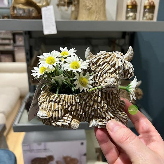 Highland Cow Planter for Outdoor Plants, Cute Scottish Highland Cow Decor Flower Pot,Resin Highland Cow Figurines Succulent Pots,Highland Cow Succulent Planters,Highland Cow Gifts for Women Men Kids