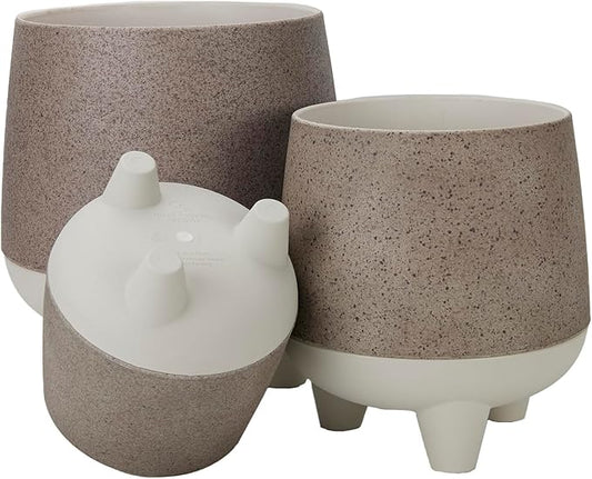The HC Companies 6 Inch, 8 Inch and 10 Inch Orion Self Watering Planter - Lightweight Indoor Plastic Plant Pot for Herbs and Flowers, Greige (3 Pack)