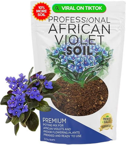 Professional African Violet Plant Soil | Premium All Purpose Blend | Large 2.2 Quarts | Ready to Use for Indoor Flowering Plants | Peat Moss, Coco Coir, Perlite, Dolomite | Made in USA
