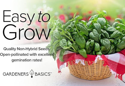 Gardeners Basics, Basil Seeds for Planting Home Garden - 8 Variety Herb Pack Genovese, Large Leaf, Lemon, Thai, Red Rubin, Cinnamon, Sweet and Purple Opal Basil Herb Seeds for Indoors & Outdoors