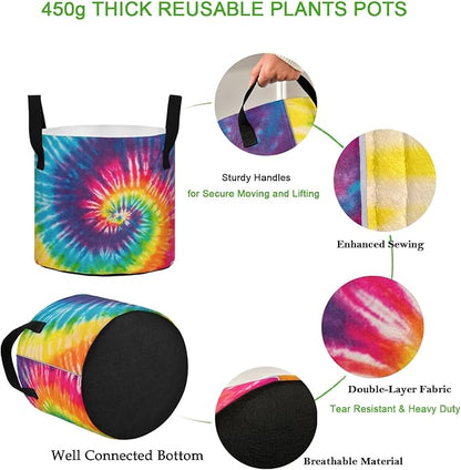 3/5/7/10 Gallon Abstract Swirl Design Tie Dye Breathable Thickened Grow Bag Heavy Duty Plant Pot Containers with Handles for Flower Potato Tomato Fruits Vegetables