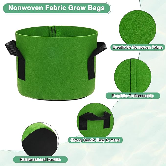 5-Pack Plant Grow Bags 1 Gallon Grow Bags 300G Thickened Fabric Pots with Durable Handles Plant Garden Grow Pots for Fruits/Vegetables/Flowers/Plants [Green]