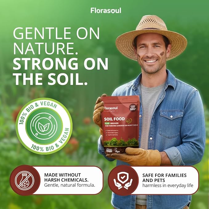Florasoul® Clay Breaker Soil Amendment (6.6 lbs) – Revitalize Heavy Clay & Compacted Soil – Plant-Based & Vegan Formula – Enhances Drainage & Aeration – for Gardens, Lawns & Flower Beds