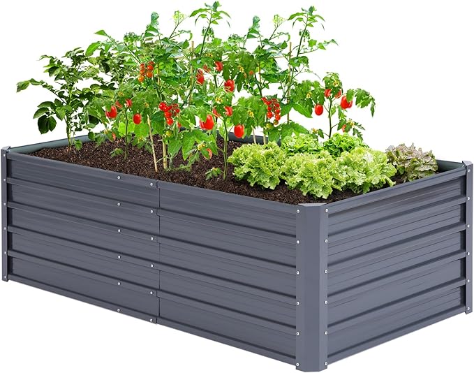 Ohuhu 6x3x1.9FT Metal Raised Garden Bed Outdoor, Reinforced Galvanized Steel Rustproof Planter Box, 100% Non-Toxic, 256 Gal Large Capacity Heavy Duty Raised Beds for Growing Vegetables Flowers Herbs
