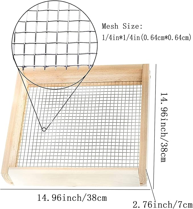 Sifter for Garden, 14.96" Hand Held Multi-Purpose Wood Compost Soil Screen Dirt Cedar Garden Sifter for Compost Sifting Soil, Dirt, Peat Moss and Potting Soil