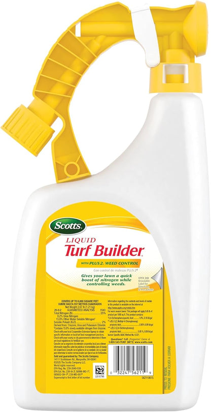 Scotts Liquid Turf Builder with Plus 2 Weed Control - Liquid Weed Killer and Fertilizer, 32 fl. oz. (2-Pack)