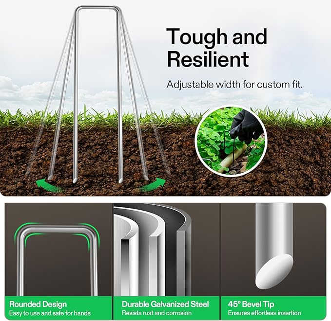 VIVOSUN 6 Inch 50-Pack Garden Stakes, Galvanized Steel Landscape Stapes 11 Gauge U-Shaped Pins for Weed Barrier Fabric, Ground Cover, Soaker Hose, Irrigation Tubing, Holding Fence
