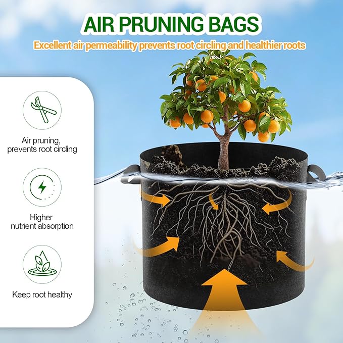 5-Pack 15 Gallon Grow Bags, Thickened Aeration Fabric Pots with Handles, Heavy Duty Plant Bags for Vegetables, Tomatoes, Potatoes, Fruits & Flowers, Reusable Garden Pots for Plants