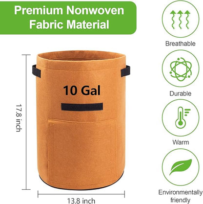4 Pack Potato Growing Bag with Flap 10 Gallon Planter Pots with Handles and Harvest Window for Potato Tomato and Vegetables, Black Green Orange and Beige