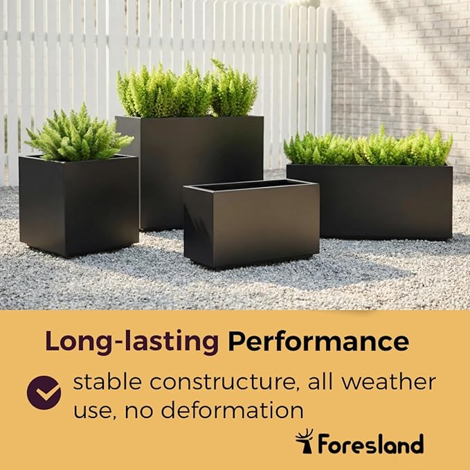 40Wx12Dx16H Metal Planter, Raised Garden Bed, Rectangular Planter Box for Outdoor Plants, Vegetables & Vines, Features Drainage Holes & Adjustable Feet, Easy Assembly, Black