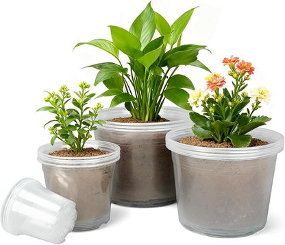 4/6/8/10 Inch Large Size Clear Nursery Pots for Plants, 16 Pack Plastic Plant Pots with Drainage Holes, Durable Seedling Starter Pot for Succulents Flowers Herb Vegetables