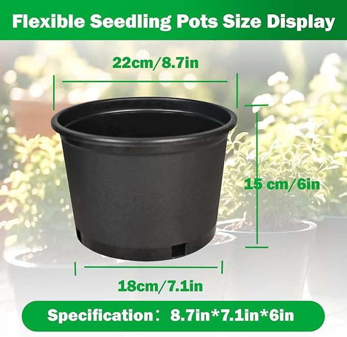 Short 2 Gallon Pots for Plants, Sturdy Plastic Planter Pots with Drainage Holes, Large Plastic Planters, Garden Planter Pots for Seedlings, Succulents