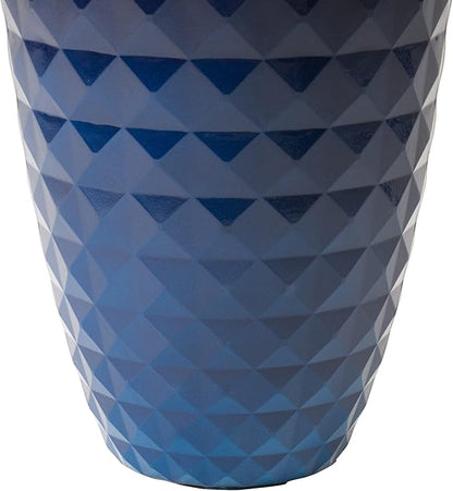 Glitzhome 19.75"H Tall Planters for Outdoor Plant,Tall Outdoor Planters with Drainage Holes,Faux Ceramic Diamond Textured,Large Gradient Cobalt Blue Planter Garden Flower Pots for Porch,Patio,Set of 2