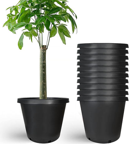 10 Pack Plastic Planter Nursery Pots 15 Gallon Pots for Plants, Bulk Plastic Flower Pot, Round Black Grower Pot with Drainage Hole for Indoor and Outdoor
