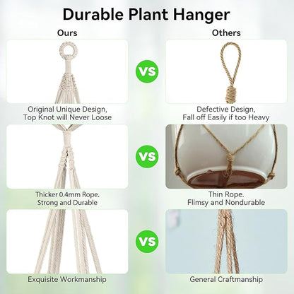 USLAI Macrame Plant Hanger Indoor Outdoor, Fits 4 to 15 Inch Pots, Strong Hanging Planter Holder, Boho Home Decor, 72+35 Inch, Ivory (POTS NOT Included)