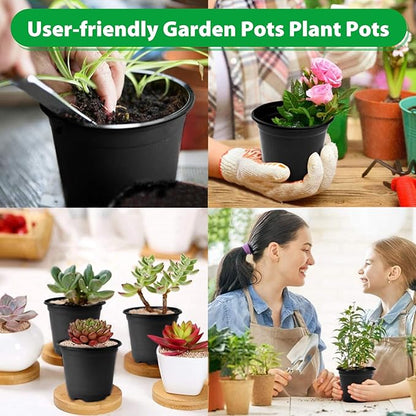 Sfee 100 Pack Plant Nursery Pots 4 inch Plastic Plant Pots, Durable Reusable Seed Starting Pots for Succulents Plants Vegetables Fruits Seedlings Cuttings Transplanting with 100 Plant Labels (Black)