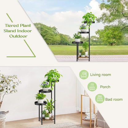 Plant Stand Indoor Outdoor Clearance, 4 Tier Tall Corner Metal Flower Pot Shelf Holder, Multiple Heavy Duty Plants Display Rack for Patio Orchid Office Porch Living Room Garden Balcony, Black