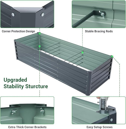 Ohuhu 8x3x1.9FT Metal Raised Garden Bed Outdoor, Reinforced Galvanized Steel Rustproof Planter Box, 100% Non-Toxic, 341 Gal Large Capacity Heavy Duty Raised Beds for Growing Vegetables Flowers Herbs