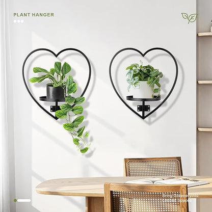 Wall Plant Holder Heart Shape Metal Hanging Planters Framed Plants Hanger Shelf Indoor Wall-Mounted Flower Display Rack for Home Ornament Decor
