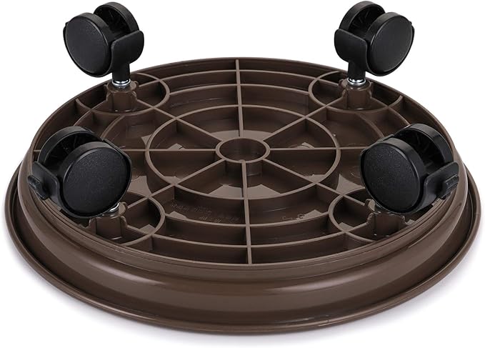 Fasmov 3 Pcs Plant Pallet Caddy Plant Stand Round Flower Pot Mover, Plant Pot Pallet Dolly Caster with Universal Wheels (Brown)
