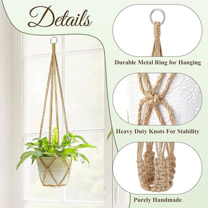 Dahey Macrame Plant Hanger Set of 3 with Hooks Indoor Hanging Planter Basket 35"/29"/23" Handmade Woven Cotton Rope Flower Pot Crochet Plant Holder Stand for Boho Home Decor No Tassels,Brown