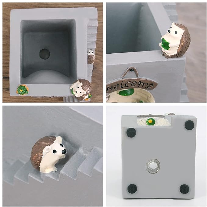 Segreto Creative Stairs Flower Pots Resin Planter Plants Vase with Drainage for Succulent Planting Pot(Hedgehog)