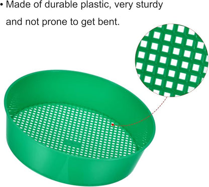 MECCANIXITY Garden Sifting Pan, Round Potting Sieve Plastic Mesh Filter Soil Screen Gardening Tool for Garden Yard, Green 2 Pack