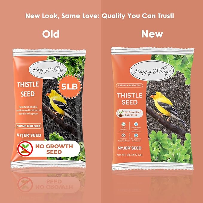 Happy Wings Nyjer/Thistle Seeds Wild Bird Food - 5 Pounds I No Grow Seed I Bird Seed for Wild Birds