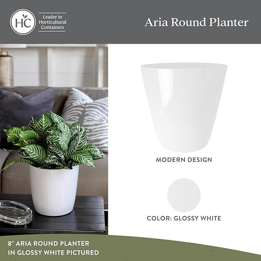 The HC Companies Aria Round Self-Watering Pot - Lightweight Plastic Planter for Herbs & More - Durable Plant Pots for Indoor Plants & Outdoor Plants (10" Glossy White, Pack of 1)