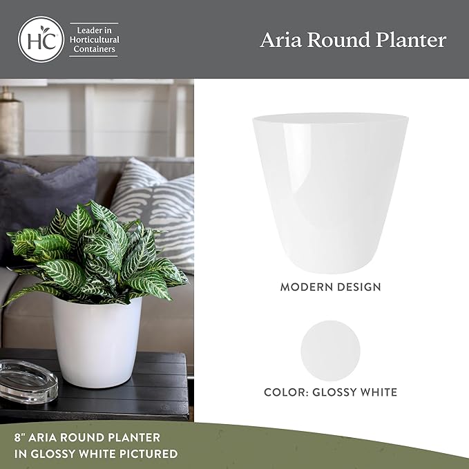 The HC Companies Aria Round Self-Watering Pot - Lightweight Plastic Planter for Herbs & More - Durable Plant Pots for Indoor Plants & Outdoor Plants (12" Glossy White, Pack of 1)