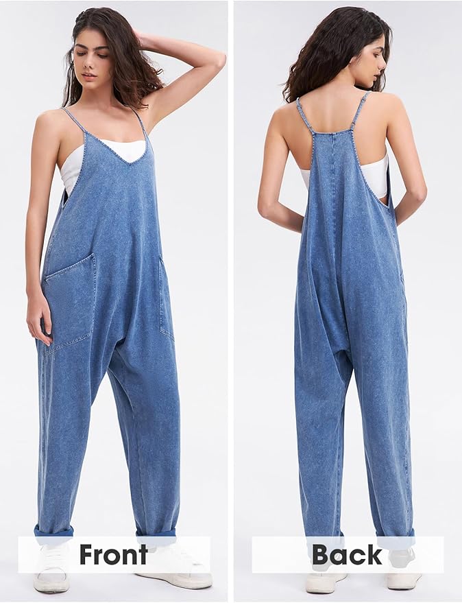 EXLURA Womens Casual Summer Jumpsuits 2026 Romper Bib Outfits Beach Vacation Denim Trendy Fashion Overalls with Pockets