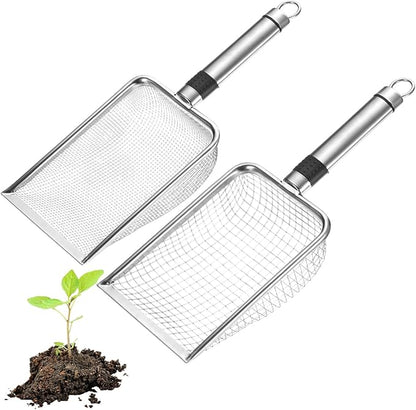 2-Pack Gardening Soil Sifter, 2.5/6 mm Mesh Stainless Steel Sand Soil Compost Sieve with Stainless Steel Handle for Sand/Dirt/Rock Compost [Silver Tone]