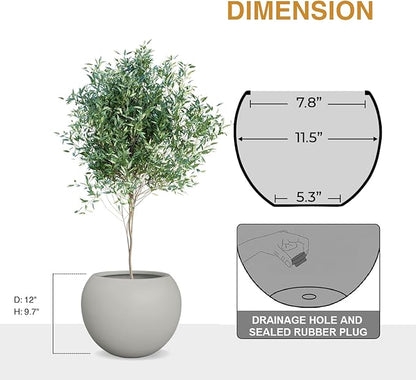 9.7"H x 12"D Globo Fiberstone Round Planter with Drainage Hole, Smooth Finishes, Weather Resistant for Indoor & Outdoor Use, Included 2 Extra Coco Mats (Light French Gray, 7.8" Pot Opening)