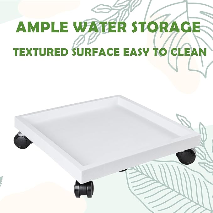 16.5 Inch Square Rolling Plant Caddy Saucer with Wheels, Heavy Duty Wheeled Planter Stand for Potted Plant, Coaster Roller Base Tray with Casters, Flower Pot Dolly Holder for Indoor Outdoor