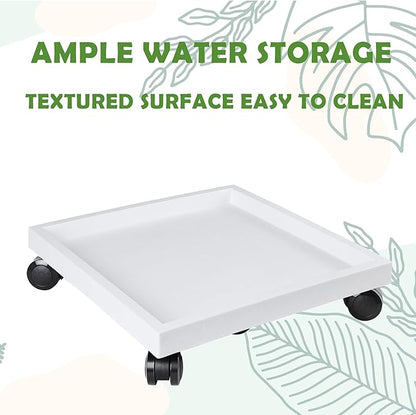 16.5 Inch Square Rolling Plant Caddy Saucer with Wheels, Heavy Duty Wheeled Planter Stand for Potted Plant, Coaster Roller Base Tray with Casters, Flower Pot Dolly Holder for Indoor Outdoor