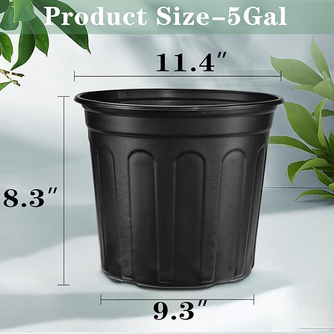 RAOOKIF 5 Gallon Pots for Plants, Flexible 1/2/3/5 Gallon Nursery Pot with Drainage, Gallon Plastic Pots for Plants