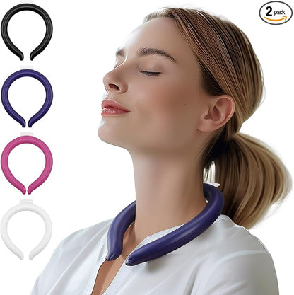 Magic Gel Neck Ring Coolers - Wearable Cooling Ice Pack for Necks - Reusable Cool Body Cooler Tube - Cold Gel Wrap Ice Packs Perfect for Outdoor Use - Pack of 2 - Navy and Pink