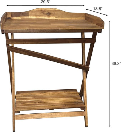 Haxnicks Hardwood Potting Table – Folding Garden Workbench with Storage Shelf & Soil Guard | Acacia Wood | 29.5" W x 39.3" H x 18.8" D