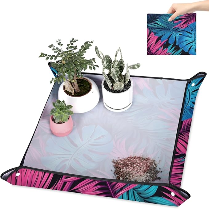 Large Repotting Mat for Indoor Plant 39.4"x39.4" Leaves Soil Change Mat Waterproof Planting Tray Foldable Succulent Potting Mat Gardening Gifts for Women Men Plant Lovers