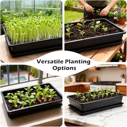 5 Pack Soil Blocking Trays(14"x12"x3"), Plastic Flat Plant Tray for Holding or Collecting Drainage Water, Elevated Microgreen Seed Starter Tray for Seed Germination (Black)