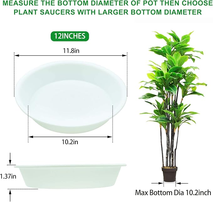 TITE 3 Pack Plant Saucer Heavy Duty Sturdy Drip Trays for Indoor and Outdoor (12 Inch, White)