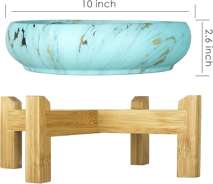 ARTKETTY Succulent Pot, Large Succulent Planters with Stand, 10 Inch Ceramic Bonsai Pots with Drainage Round Marble Cactus Flower Plant Bowl for Indoor/Outdoor