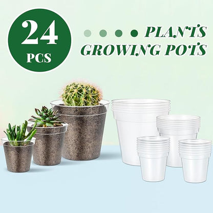 Maxcheck 24 Pcs Thick Clear Nursery Pots for Plants Transparent Plastic Garden Pots with Holes for Seedling Variety Plants Growing in Garden Home (4+6+8 Inch)