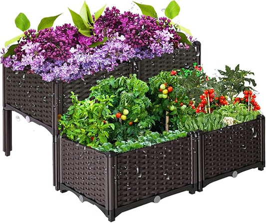 Raised Garden Bed with Legs Planters for Outdoor Plants Garden Box with Drain Outlet 31 X 31 X 17 in Polypropylene Elevated Planter Boxes Outdoor for Vegetables