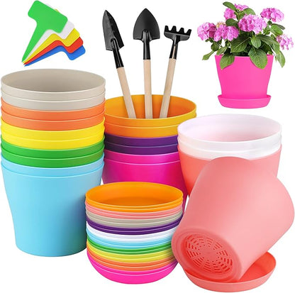 20 Pack Plastic Planters 5.5 Inch Plant Flower Pot with Trays, Seedlings Nursery Pots Planter Flower Container Seed Pots for Seedling, Transplanting, Cutting, Assorted 10 Colors