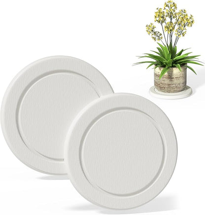 Plant Saucer Flower Pot Saucers Plant Trays for Pots Instant Dry Diatomaceous Earth Round Plant Drip Trays for Indoors Keeping Counter and Floors Dry and Clean (2pcs White Medium)