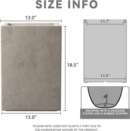 Kante 18.5" H Tall Rectangular Concrete Planters, Outdoor Indoor Lightweight Plant Pots with Drainage Hole and Rubber Plug, Modern Style for Home Garden Patio, Weathered Concrete