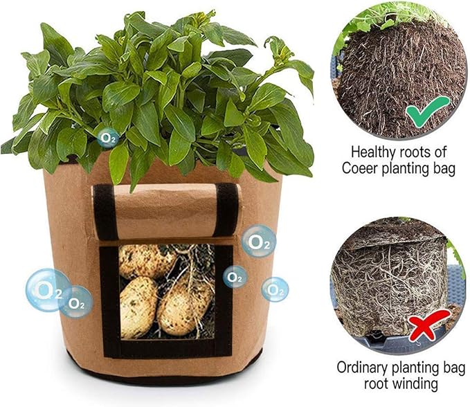 CANDeal 3pcs of Planter Grow Bags Potatoes Pot Carrot Tub Vegetable Cultivation with Underside Flap Access 4 Gallon Color Assorted