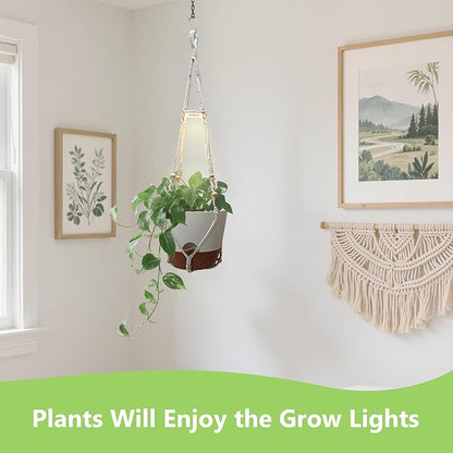 Hanging Grow Lights for Indoor Plants: 2 Pack Macrame Plant Hangers with Grow Lights and Self-Watering Pots, 10 Inch Large Hanging Pots with Drainage Holes & Removable Tray